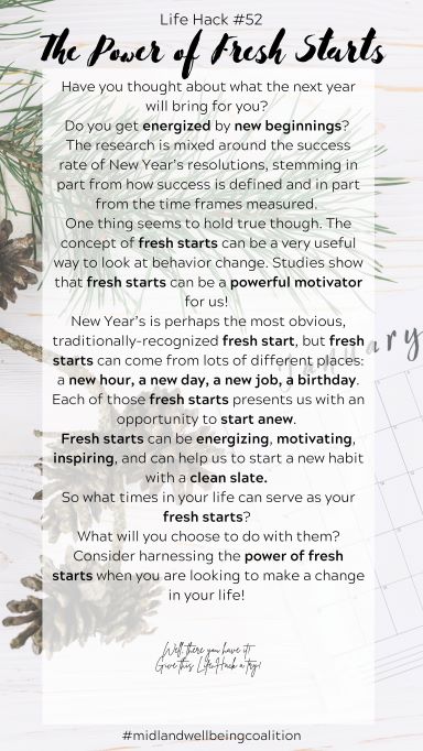Life Hack #52: The Power of Fresh Starts from the Midland Area Wellbeing Coalition