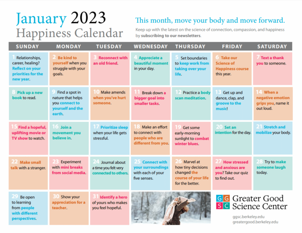 January 2023 - Greater Good Science Center - Wellbeing Calendar