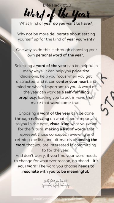 Life Hack #53: Word of the Year from the Midland Area Wellbeing Coalition