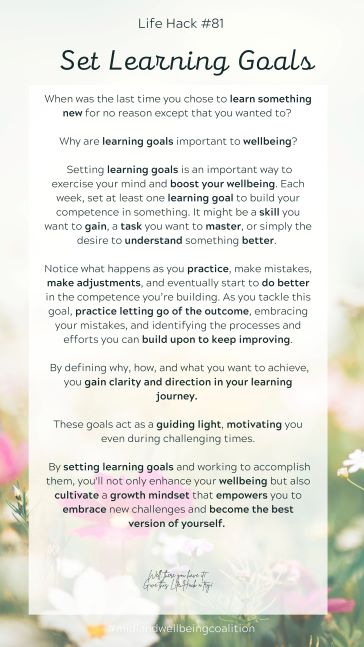 Life Hack #81: Set Learning Goals from the Midland Area Wellbeing Coalition in Midland, MI.